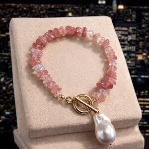 Pink Quart Gold Tone Bracelet | Fashion Bracelet | Elegant Chain Bracelet